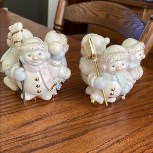 Lenox Snowman Candle Holders - Cream and Gold